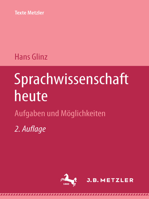Title details for Sprachwissenschaft heute by Hans Glinz - Available